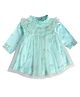MINI KLUB Cotton Full Sleeves Floral Printed Ruffle Detailed Dress - Aqua Blue