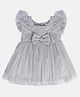 MINI KLUB Cotton Sleeveless Frill & Bow Applique Detailed Glitter Printed Dress - Grey