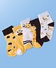 Doodle Poodle Cotton Knit Ankle Length Anti Skid Socks with Giraffe Print Pack of 5- Dark Yellow Dark Brown & Bright White