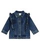 MINI KLUB Cotton Full Sleeves Frill Detailed Mild Washed Jacket - Mid Blue