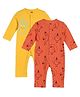 MINI KLUB Cotton Pack Of 2 Full Sleeves Cartoon Printed Rompers - Rust & Yellow