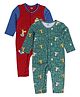 MINI KLUB Cotton Pack Of 2 Full Sleeves Animal Printed Rompers - Red & Blue