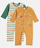 MINI KLUB Cotton Pack Of 2 Full Sleeves Striped & Animals Printed Rompers - Mustard & Beige