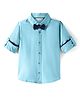 INFINITY Cotton Full Sleeves Solid Shirt with Bow - Turquoise