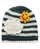 MayRa Knits Hand Knitted Sun Crochet Deisgned & Striped Cap - White