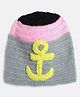 MayRa Knits Knitted Colour Blocked & Anchor Crochet Designed Cap - Grey
