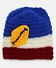 MayRa Knits Knitted Colour Blocked & Soccer Ball Crochet Designed Cap - Blue