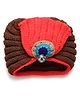 MayRa Knits Stone Embellished & Peacock Feather Designed Turban Cap - Brown & Orange