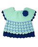 MayRa Knits Sleeveless Hand Knitted Floral Crotchet Designed Dress - Blue