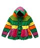 MayRa Knits Full Sleeves Knitted Striped Crotcheted Hooded Sweater - Green