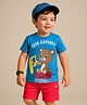 Babyhug Single Jersey Knit Half Sleeves T-Shirt and Shorts Set with Teddy Print - Blue & Red