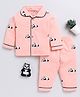 Clt.s Cotton Full Sleeves Panda Printed Coordinating Night Suit Set- Peach