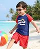 Babyhug Single Jersey Knit Half Raglan Sleeves T-Shirt & Shorts Set With Good Times Print - Navy Blue & Red