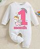 KNITROOT Unicorn Theme Full Sleeves 1 Month Text Printed Romper - White