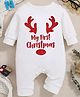 KNITROOT Christmas Theme Full Sleeves My First Christmas Text Printed Romper - White