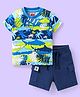 Babyhug Single Jersey Knit Half Sleeves T-Shirt & Shorts Set With Beach Theme Print - Blue