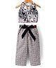 Lil' Drama Cotton Sleeveless Leopard Printed Coordinating Top & Pant With Headband & Belt Set - Black