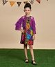 Lil' Drama Cotton Leopard Printed Dress With Full Bell Sleeves Shrug & Headband Set - Multi Colour