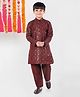 Pehanaava Cotton Blend Full Sleeves Floral Embroidered & Sequins Embellished Kurta Pyjama Set - Wine