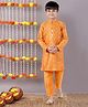 Pehanaava Cotton Blend Full Sleeves Floral Embroidered & Sequins Embellished Kurta Pyjama Set - Orange