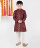 Pehanaava Cotton Blend Full Sleeves Floral Embroidered & Sequins Embellished Kurta Pyjama Set - Wine & White