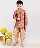 Pehanaava Brocade Full Sleeves  Damask Foil Printed Sherwani With Dhoti Set - Red