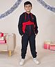 Kiddopanti Fleece Full Sleeves Front Zip Up Cut And Sew Hooded Sweatshirt With Joggers - Black & Red & Black