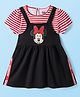Babyhug Disney  Single Jersey Knit Half Sleeves Frock & T-Shirt With Minnie Mouse Graphics And Tape Detailing - Red & Black