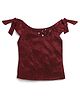 Tiny Girl Off Shoulder Sleeveless Floral Applique Detail & Shimmered Top - Maroon