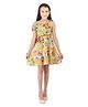 Tiny Girl Sleeveless Floral & Butterfly Printed Fit & Flared Dress - Mustard