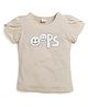 Tiny Girl Cotton Half Sleeve Oops Text Printed & Stone Embellished Top - Khaki