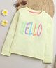 Tiny Girl Cotton Full Sleeves Hello Text Printed Tee - Lemon Yellow