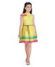 Tiny Girl Sleeveless Self Design & Striped Dress With Belt - Lemon Yellow