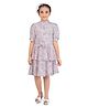 Tiny Girl Half Puffed Sleeves Floral Printed Layered Dress - Pink