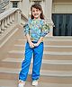 Tiny Girl Half Puffed Sleeves Floral Printed Top With Solid Pant Set - Blue