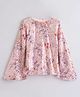 Tiny Girl Full Bell Sleeves Sequin Embellished Floral Applique Top - Peach