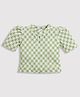 Tiny Girl Half Puffed Sleeves Abstract Embroidered Bow Embellished Top - Green