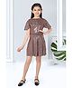 Tiny Girl Half Sleeves Abstract Glossy Designed Dress With Belt & Broach - Copper