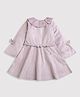 Tiny Girl Full Bell Sleeves Bow & Floral Applique Detailed Textured Dress With Belt - Lavender