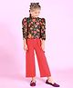 Tiny Girl Half Puffed Sleeves Floral Printed Top With Solid Palazzo Set - Coral