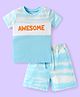 Babyhug Single Jersey Knit Half Sleeves T-Shirt & Shorts Set With Cut & Sew Design & Awesome Print - Light Blue
