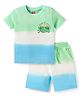 Babyhug Single Jersey Knit Half Sleeves T-Shirt & Shorts Set With Color Block Design & Aloha Print - Sea Green White & Light Blue