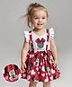 Babyhug Disney Single Jersey Knit Frill Sleeves Frock with Minnie Mouse Graphics - White & Red