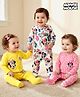 Babyhug Disney Interlock Knit Full Sleeves Footed Sleep Suits with Minnie Mouse Graphics Pack of 3 - White Yellow & Pink