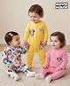 Babyhug Disney Interlock Knit Full Sleeves Footed Sleep Suits with Minnie Mouse Graphics Pack of 3 - White Yellow & Pink