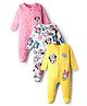 Babyhug Disney Interlock Knit Full Sleeves Footed Sleep Suits with Minnie Mouse Graphics Pack of 3 - White Yellow & Pink