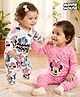 Babyhug Disney Interlock Knit Full Sleeves Rompers With Minnie Mouse Graphics Pack of 2 - Pink & White