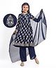 Pine Kids Viscose Woven Full Sleeves Foil Printed Kurta Churidar Set with Dupatta - Navy