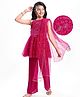 Pine Kids Woven Sleeveless Floral Embroidered Kurti Salwar Set with Dupatta & Sequin Detailing - Dark Pink