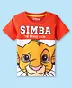 Babyhug Disney Single Jersey Knit Half Sleeves Cut & Sew T-Shirt with Simba Graphics - Red